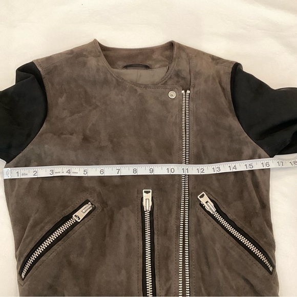 All Saints Jensen Biker Leather Suede Jacket Size 2 Taupe - Picture 11 of 16